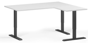Narożne biurko z regulacją wysokości, 160x140 cm, 3 silniki, L/P, czarna podstawa, biały
