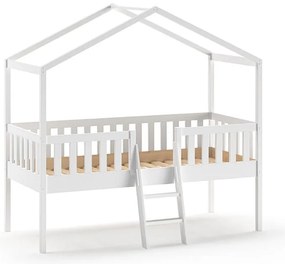 Białe podwyższone łóżko dziecięce w kształcie domku z litego drewna sosnowego 90x200 cm DALLAS – Vipack