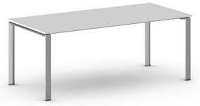 Stół konferencyjny do biura PRIMO INFINITY, 200x90 cm, szaro-srebrna podstawa, biały
