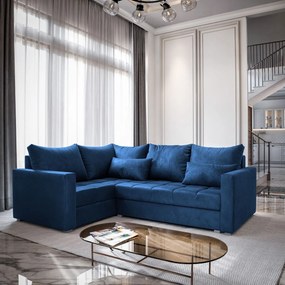 Masseno Narożnik LIRENO z funkcją spania i pojemnikiem na pościel Narozniki L, Rozkładana sofa - Niebieski, KRONOS 09