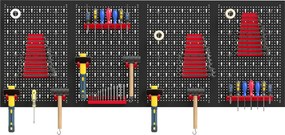 HOMCOM System przechowywania na ścianę 60 x 40 cm, zestaw 38 elementów z hakami i półkami, czarno-czerwony | Aosom PL