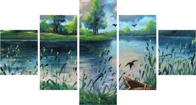 Obraz - Obraz olejny, Wczesny letni wieczór nad jeziorem (125x70 cm)