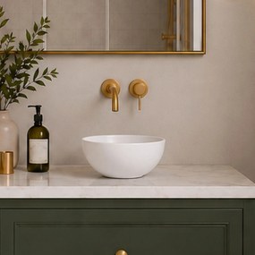 Umywalka ceramiczna nablatowa okrągła biała błyszcząca bez otworu na baterię 32 cm MALO z powłoką easy clean