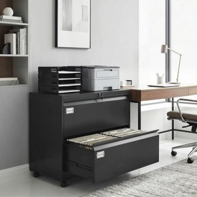 HOMCOM Szafka na dokumenty z 2 szufladami, zamykana, z regulowanym systemem zawieszek na teczki, 90 x 40 x 77,4 cm, czarna | Aosom PL