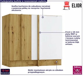 Szafka narożna dolna dąb artisan + szary - Orfa 14X