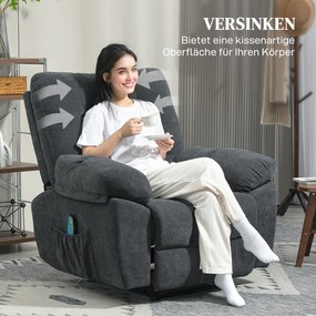 HOMCOM Fotel Recliner, Masażer Polstersessel z 8 Punkty Wibracji, Regulowanym Podnóżkiem, Boczną Kieszonką, Szary