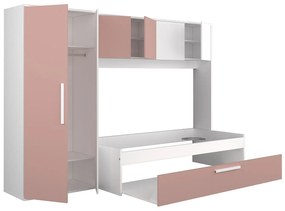 Łóźko wysuwane 2 x 90 x 200 cm - Z szafą - Różowo-białe - LUMOKA