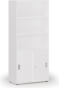Szafa biurowa kombinowana PRIMO WHITE, drzwi przesuwne na 2 poziomach, 800 x 420 x 1781 mm, biały