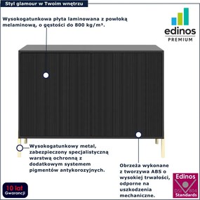 Czarna ryflowana komoda na złotych nóżkach E6-R75