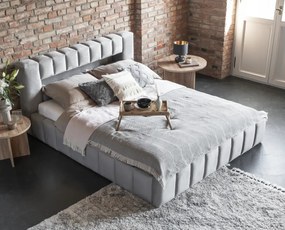 Łóżko tapicerowane LAMICA VELVET 160x200 jasnoszare z pojemnikiem ELTAP