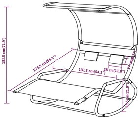 Bujany leżak ogrodowy z daszkiem czarny + kremowy- Vivos