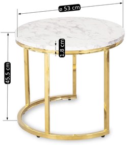 Zestaw Stolików Kawowych OLIS 43 cm/53 cm Biały Marmur Złoty do Salonu Glamour