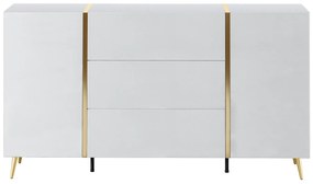 Komoda 2-drzwiowa z 3 szufladami - Biały z połyskiem i Złoty - MARZIALO