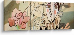 Obraz - Kubizm - harlequin and rose (z zegarem) (90x30 cm)