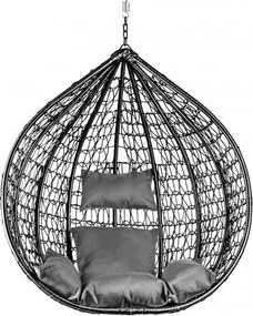 Czarne wiszące krzesło KOKON bez stojaka, szara poduszka