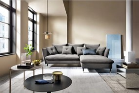 Narożnik GLAM Prawostronny z funkcją spania, zestaw z poduszkami wolnostojący tkanina RIVIERA 91 Szary DOMO HOME