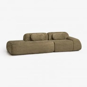 Sofa Modułowy Narożny 2-częściowy Z Lewym Szezlongiem Z Weluru Merida, Pakowany Próżniowo Szenila Gruba Szałwiowa Zieleń - Sklum