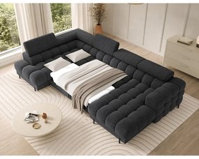 Ciemnoszary rozkładany narożnik z materiału bouclé (lewostronny/w kształcie litery U) Feraria – ELTAP