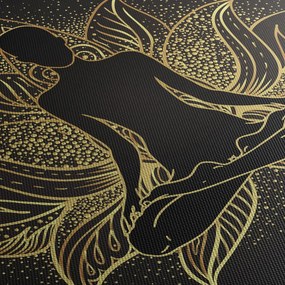 Obraz sylwetki w kwiecie lotosu (z zegarem) (90x30 cm)