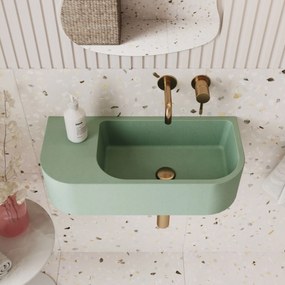 Umywalka betonowa wisząca / nablatowa półokrągła z półką bez otworu na baterię 65 x 30 cm LARMO | różne kolory : Kolor - Miętowy, Typ montażu - podwieszana