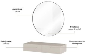 Toaletka wisząca JUKON 2S kaszmirowa z lustrem LED 80cm HELVETIA