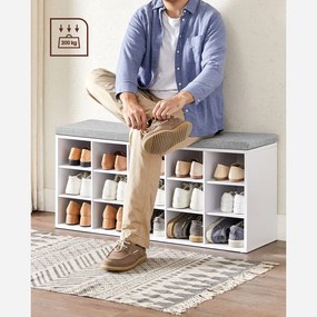 Szafka na Buty z Siedziskiem, Biała, Szara - LHS15WT