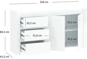 Komoda Dwudrzwiowa z Szufladami do Salonu FLARE 156 cm Biały połysk Nowoczesna
