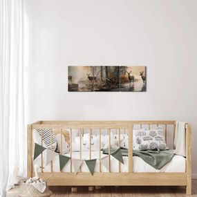 Obraz - Obraz dzikiej przyrody w stylu vintage (z zegarem) (90x30 cm)