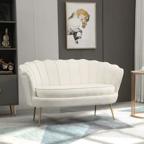 HOMCOM sofa dwuosobowa aksamitna kremowa styl vintage wygodna kanapa do salonu do 150 kg złote nogi | Aosom PL
