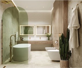 Ścianka prysznicowa WALK IN zielona 8mm półokrągła FIX MOLIS NATURE green oval MASSI I różne rozmiary : Kolor profili kabiny - złoty, Szerokość ścianki - 70 cm, Typ montażu - WALK in FIX (Do ściany)