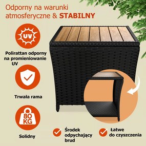 Polirattanowy stolik pomocniczy ROCCO z drewna akacjowego, 40x45x45cm, czarny/brązowy Casaria