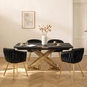 Stół Rozkładany Prostokątny IBIZA 160-240 cm Ceramiczny Czarny Marmur/Złoty do Jadalni Nowoczesny Glamour