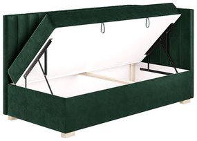 Ciemnozielone narożne łóżko dziecięce ze schowkiem i materacem 90x200 cm Snugi – Ghado