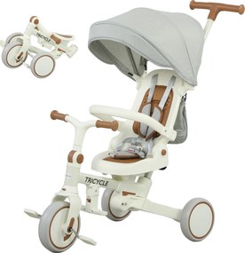 AIYAPLAY Dziecięcy trójkołowiec, zmienny wózek dla niemowląt, 5-w-1 design, zdejmowany uchwyt, regulowany, pas bezpieczeństwa, torba na akcesoria, 1-3 lat, kremowy