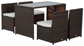 Outsunny Meble Ogrodowe Polirattanowe 5 Części Zestaw Brązowy Khaki Komfort i Styl 120x69x77.5 cm | Aosom PL