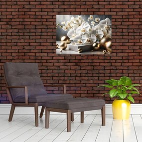 Obraz - Orchidea i złote kule (70x50 cm)