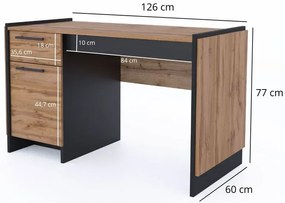 Biurko z szufladą i szafką dąb wotan + czarny T3-A61