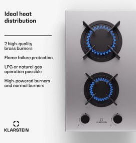 Klarstein Goldflame 30cm Płyta gazowa 2 palniki Srebrny
