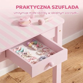 AIYAPLAY Zestaw stolika do makijażu dla dzieci 2 w 1 — stolik do czesania i biurko z stołkiem, odpinane lustro, szuflada dla dziewczynek 3-6 Różowy | Aosom PL