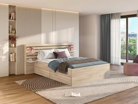 Łóżko  140 x 190/200 cm ze schowkami - Naturalny + Stelaż + Materac - TENALIA II