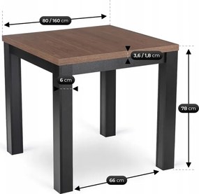 Stół Kwadratowy Rozkładany MAX 80-160 cm Orzech Nicea/Czarny Loft