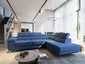 Masseno Narożnik APIRO z funkcją spania i pojemnikiem na pościel Narozniki L, Rozkładana sofa - Niebieski, POSO 05