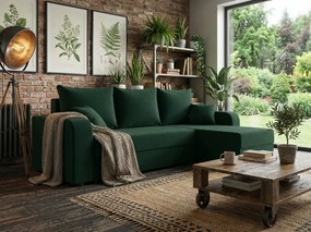 PROMOCJA Rozkładany narożnik obustronny do L VALERIO 238x140 cm, ciemnozielony + 2 poduszki GRATIS II. gatunek