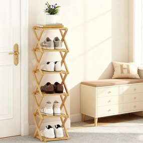 HOMCOM Regał na buty, składany stojak z 6 poziomami z bambusa, dla maks. 9 par butów, 30 x 29 x 108 cm, naturalny | Aosom PL