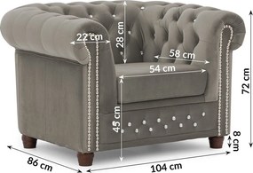Szary aksamitny fotel typu chesterfield York Blik – Ropez