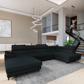 Masseno Narożnik RUBANO z funkcją spania i pojemnikiem na pościel Narozniki U, Rozkładana sofa - Czarny, QUELLE 100