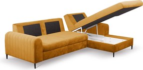 Masseno Narożnik VERONA z funkcją spania i pojemnikiem na pościel Narozniki L, Rozkładana sofa - Żółty, VELLUTO MUSTARD 8