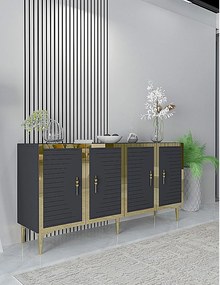 Komoda – 150 cm x 75 cm x 32 cm – Antracyt i złoto – MDF