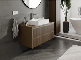 Mexen Rivel szafka łazienkowa podumywalkowa 100 cm z blatem, 2 szuflady, ryflowana , orzech - 91A20-10047-2-BFFC86