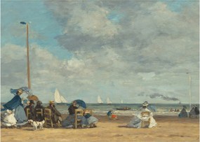 Obraz na szkle - Eugène Boudin, Beach  at Trouville, reprodukcje (70x50 cm)